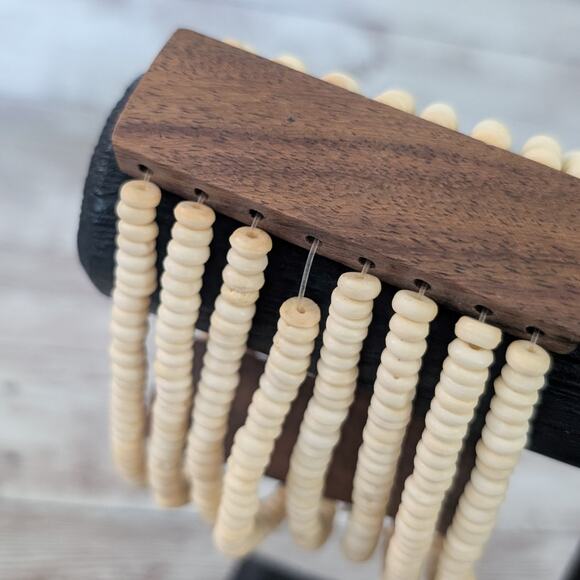 Vintage Stretch Bracelet Wide Cream and Brown Statement - Picture 8 of 9